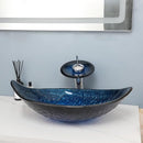 Oval Glass Vessel Sink Basin Combo Waterfall Faucet Pop Drain B0C77N29WB - Blue - Brand New