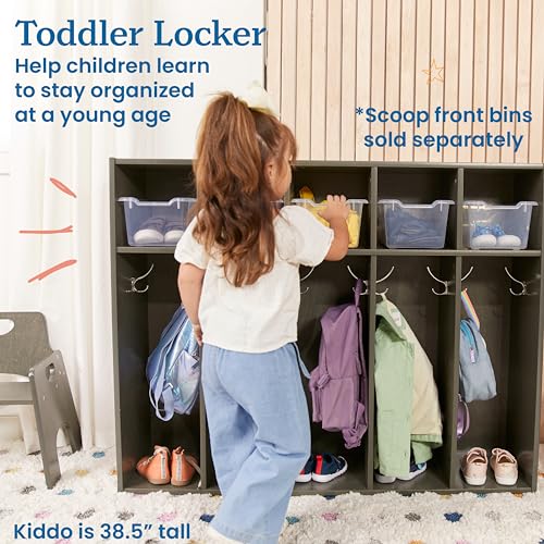 ECR4KIDS STREAMLINE 5-SECTION TODDLER COAT LOCKER CLASSROOM, GREY WASH - Like New