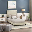 FURINNO Laval Double Row Nail Head 12PC Slat Style Bed Frame, Twin, Linen - Like New