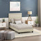 FURINNO Laval Double Row Nail Head 12PC Slat Style Bed Frame, Twin, Linen - Like New