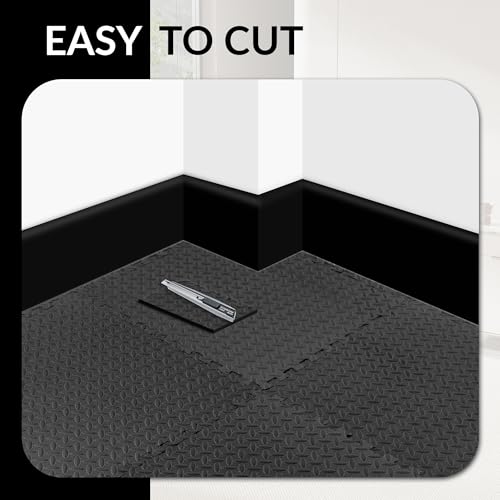 SIGNATURE FITNESS PUZZLE EXERCISE MAT WITH EVA FOAM INTERLOCKING TILES - BLACK - Like New