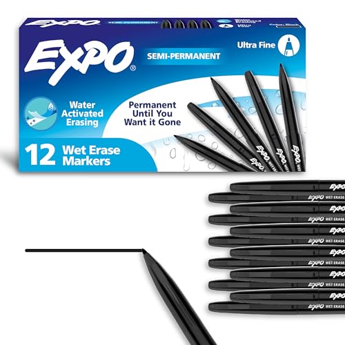 EXPO VISA VIS WET ERASE MARKERS FINE POINT BLACK 12-PACK 16001A - BLACK - Like New