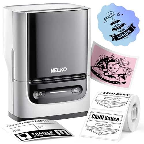 NELKO LABEL MAKER MACHINE WITH TAPE, PM220 BLUETOOTH LABEL PRINTER - WHITE - Like New