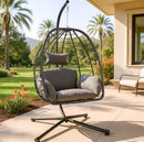 ZZW EGG CHAIR WITH STAND OUTDOOR GRAY WICKER PATIO SWINGS - - Scratch & Dent
