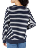 AMAZON ESSENTIALS WOMEN'S FLEECE CREWNECK LONG SLEEVE PULLOVER L - NAVY/STRIPE - Like New
