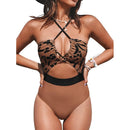 CUPSHE WOMENS ONE PIECE SWIMSUIT PLUNGE NECKLINE CUTOUT CRISS - S - BROWN/BLACK - Brand New