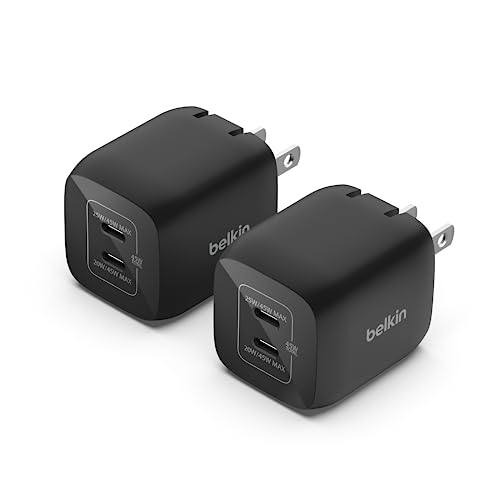 Belkin 45W Dual USB-C Wall Charger Fast Charging Power Delivery 3.0 GaN - Black Like New