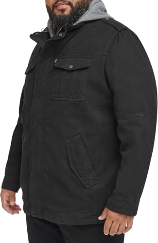LEVI'S MEN'S COTTON HOODED MILITARY JACKET REGULAR & BIG & TALL MEN LT - BLACK - Brand New