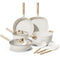 BAZOVA 14 Piece Pots Pans Set Non Stick Premium Ceramic Cookware - Cream White - Like New