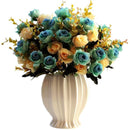 LY EMMET ARTIFICIAL ROSE BOUQUETS WITH CERAMICS VASE FAKE ROSE FLOWERS BLUE - Like New