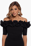 3856X XSCAPE WOMENS LONG OFF THE SHOULDER SCUBA CREPE DRESS SIZE 14 BLACK - Brand New