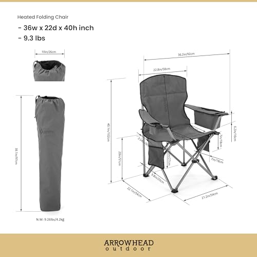 ARROWHEAD OUTDOOR Portable Heated Folding Camping Chair w/ 6-Can Cooler, 3 Heat - Like New