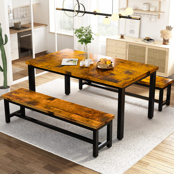 AWQM Dining Room Table Set with 2 Benches, Ideal for Home - - Scratch & Dent