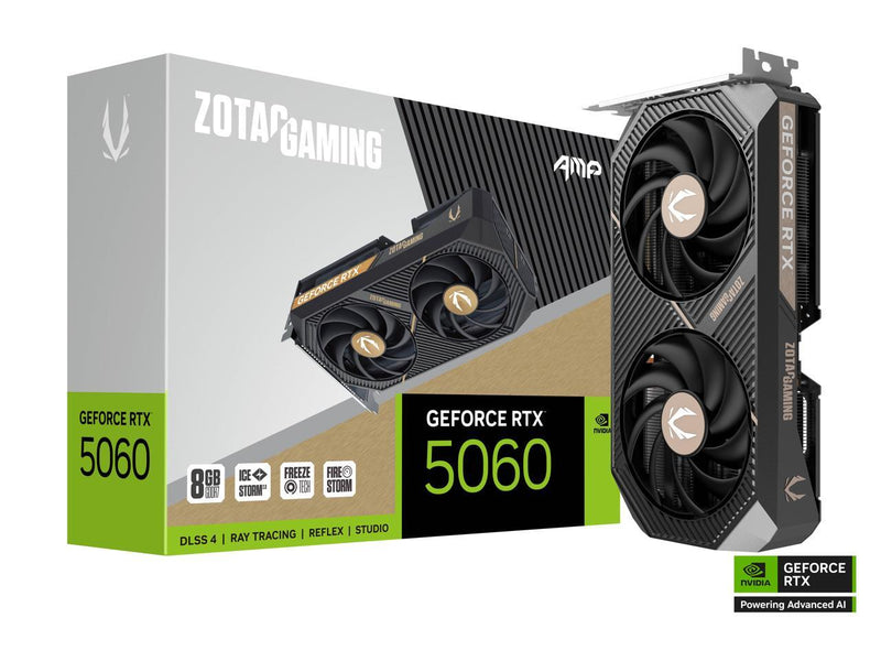 ZOTAC AMP GeForce RTX 5060 8GB GDDR7 PCI Express 5.0 x8 ATX Graphics Card RTX