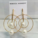 REBECCA MINKOFF DROP FRONT FACING HOOP EARRINGS ONE SIZE - GOLD AND PEARL - Brand New