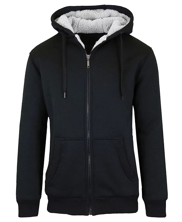 Q-ACTIVE MENS SHERPA LINED FLEECE ZIP-UP HOODIE - SIZE: MEN M - BLACK - Brand New