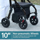 ELENKER ALL TERRAIN ROLLATOR WALKER TRANSPORT WHEELCHAIR COMBO 2 IN 1 - BLACK - Like New