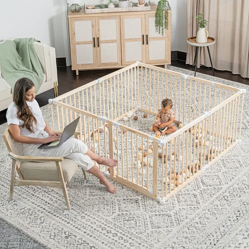Comfy Cubs Baby Gate Playpen - 57 x 57 x 25 in, Extends Up to 228” - Pine Wood - Like New