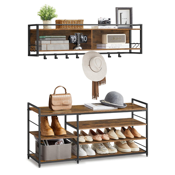 VASAGLE Hall Tree with Shoe Bench, Coat Rack Shoe Bench Set, Entryway Brown - Like New