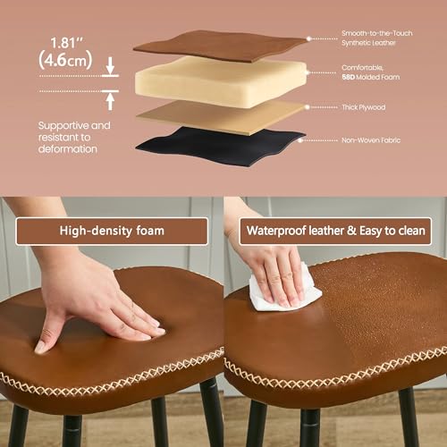 Bar Stools Set of 2, Modern 28" Bar Height Bar Stools, Brown Faux Leather - Like New