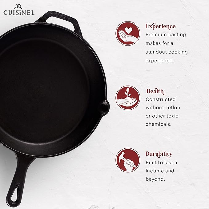 Cuisinel Cast Iron Skillets Set Pre-Seasoned 2-Piece Pan 10" 12" 2 PACK - Black - Like New