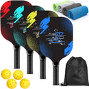 AOPOUL Pickleball Set 4 Premium Wood Paddles Cushion Comfort Grip - MULTI-COLOR - Like New