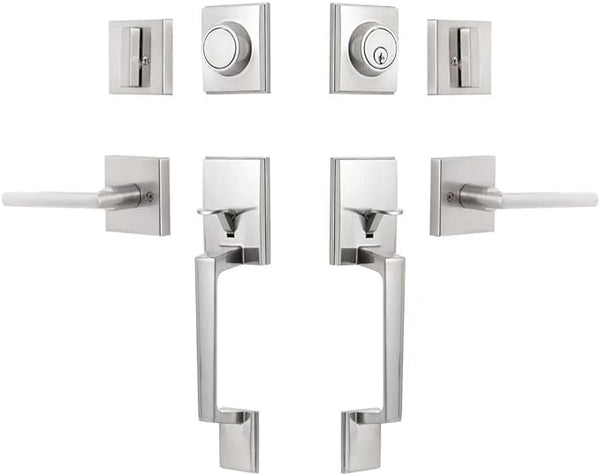 GUA OYH Door Handle Sets Double Front Door Handle Set Modern A156 - Satin Nickel Like New