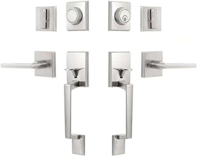 GUA OYH Door Handle Sets Double Front Door Handle Set Modern A156 - Satin Nickel Like New