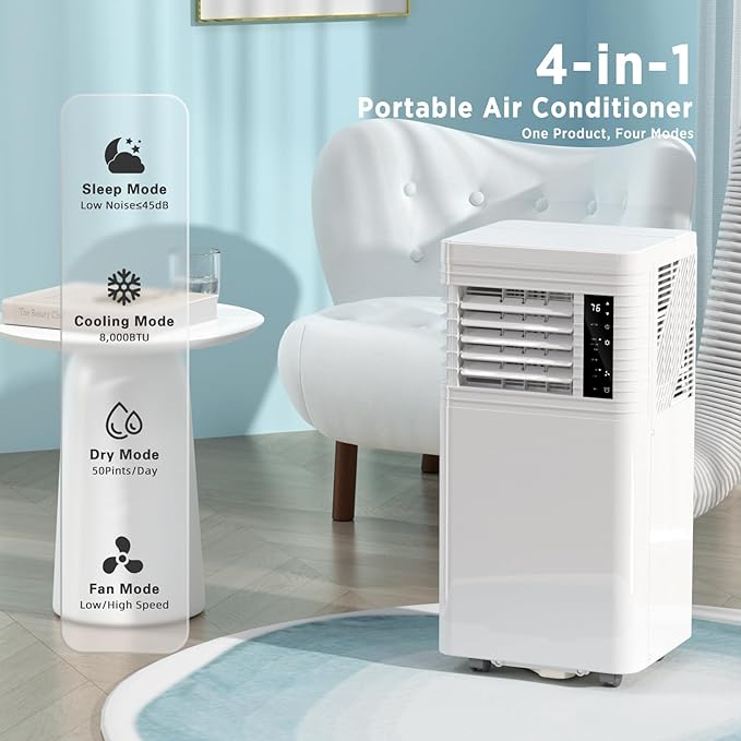 ZAFRO 8,000 BTU Portable Air Conditioners Cool Up to 350 Sq.Ft 4 Modes - White Like New