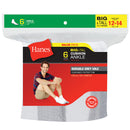 HANES ANKLE SOCK WHITE 6 PACK 12-14