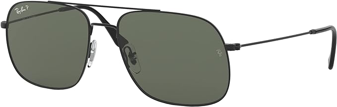 Ray-Ban RB3595 Andrea Square Sunglasses - RUBBER BLACK/POLARIZED DARK GREEN Like New