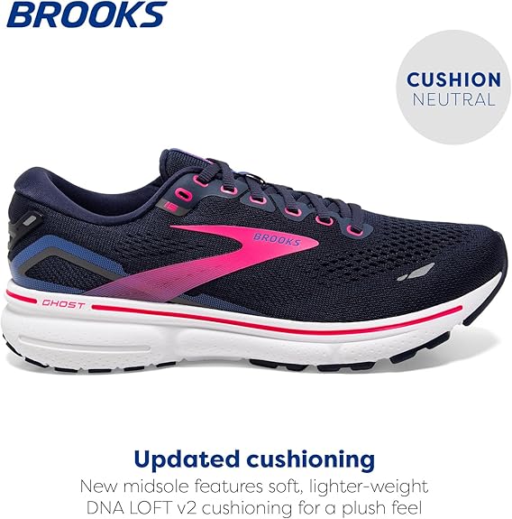 BROOKS WOMEN'S GHOST 15 NEUTRAL RUNNING SHOE - PEACOAT/BLUE/PINK - SIZE 8 - Like New