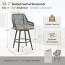COZYMAN OUTDOOR BAR STOOLS SET OF 2 360° SWIVEL ALUMINUM RATTAN - GRAY - Like New