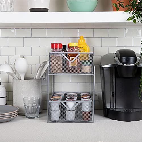 MIND READER NETWORK COLLECTION 2-TIER METAL MESH SLIDING BASKET STORAGE - SILVER - Like New