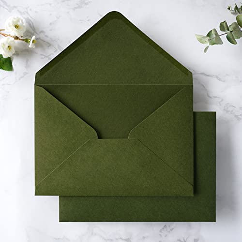 PONATIA 50 pcs. Pack A7 Envelopes 5.25 x 7.5'' Olive Green Envelopes - Brand New