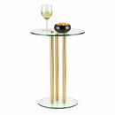 mDesign Round 16" Glass Top Side/End Drink Table Milan Collection - Clear/Brass - Brand New