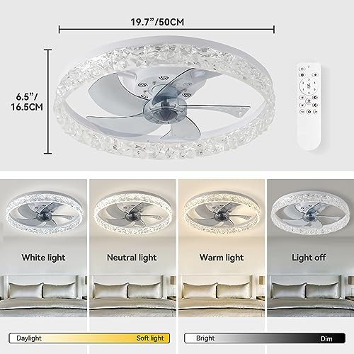 AHAWILL 20 Ceiling Fan Light Bedroom LED Remote Control Bladeless DX006 - WHITE - Like New