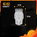 DURA LIVING Set of 2 Skull Mason Jar Glasses with Lids | 16oz - Like New