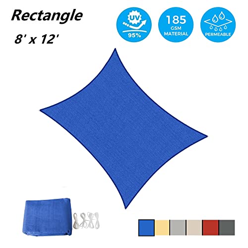 AsterOutdoor Sun Shade Sail Rectangle 8' x 12' UV Block Canopy, Blue - Like New