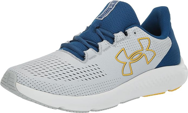 3026518 UNDER ARMOUR Men's Charged Pursuit 3 Big Logo Gray/Blue/Gold Size 11 Like New