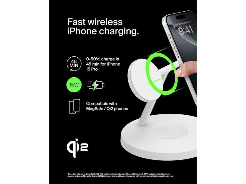 Belkin BoostCharge Pro 3-in-1 Wireless 15W Charging Stand For Qi2-Certified