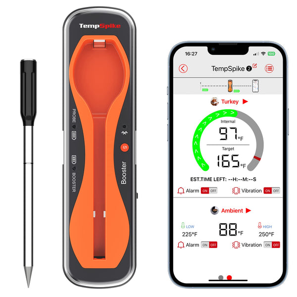 THERMOPRO TEMPSPIKE 500 FT WIRELESS MEAT DIGITAL BLUETOOTH - ORANGE/BLACK - Like New