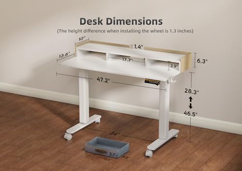 YDN Electric Standing Desk, Adjustable Height, 48x24 Inches, White Top - Like New