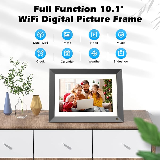 FULLJA Digital Photo Frame Dual WiFi Frame 10.1" Smart Cloud - DARK BLACK Like New