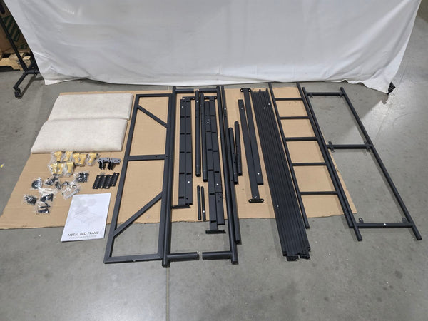 GENERIC METAL BED FRAME FULL SIZE WITH UPHOLSTERED HEADBOARD FOOTBOARD - BLACK - Like New