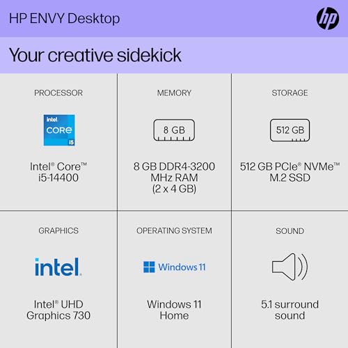 HP Envy Desktop PC i5-14400 8 GB RAM 512 GB SSD TE01-5012 - Black - Like New