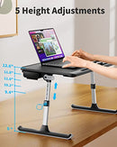 SAIJI LAPTOP BED TRAY TABLE Adjust PVC Leather Table Storage Drawer - BLACK - Like New