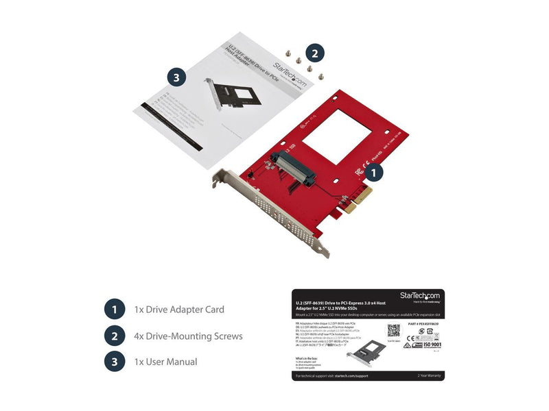 StarTech PEX4SFF8639 StarTech.com U.2 to PCIe Adapter - x4 PCIe - For 2.5" U.2