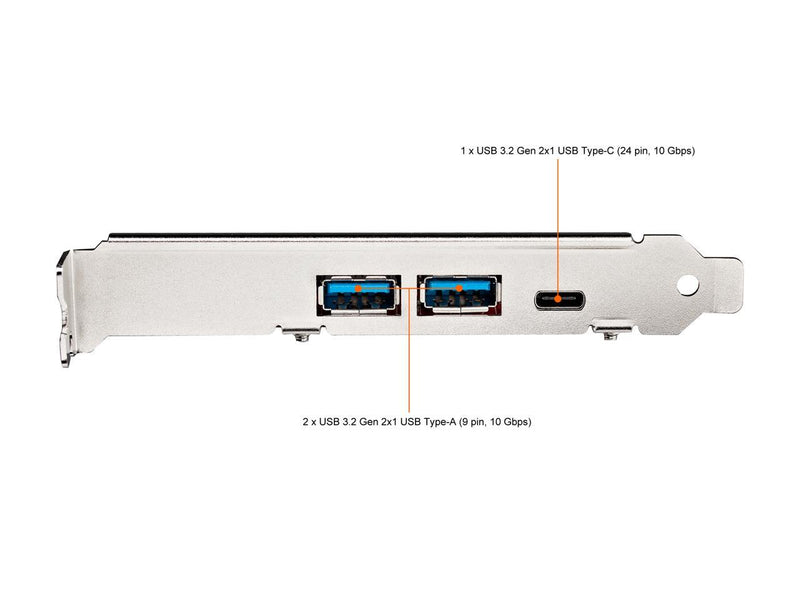 5-Port USB PCIe Card, 10Gbps USB 3.1 Gen 2 PCIe Card w/ 1x USB-C & 2x USB-A, 1x