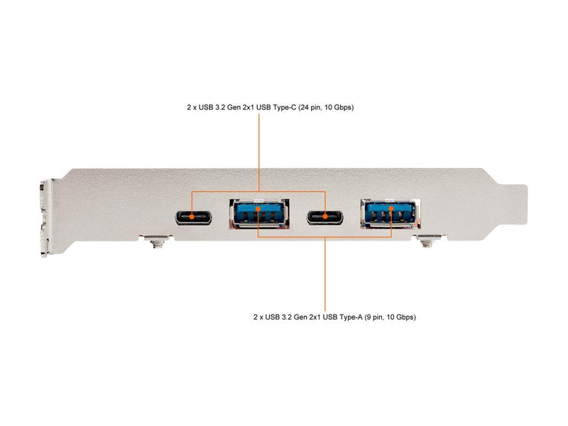 4-Port USB PCIe Card, 10Gbps USB PCI Express Expansion Card w/ 2 Controllers, 2x